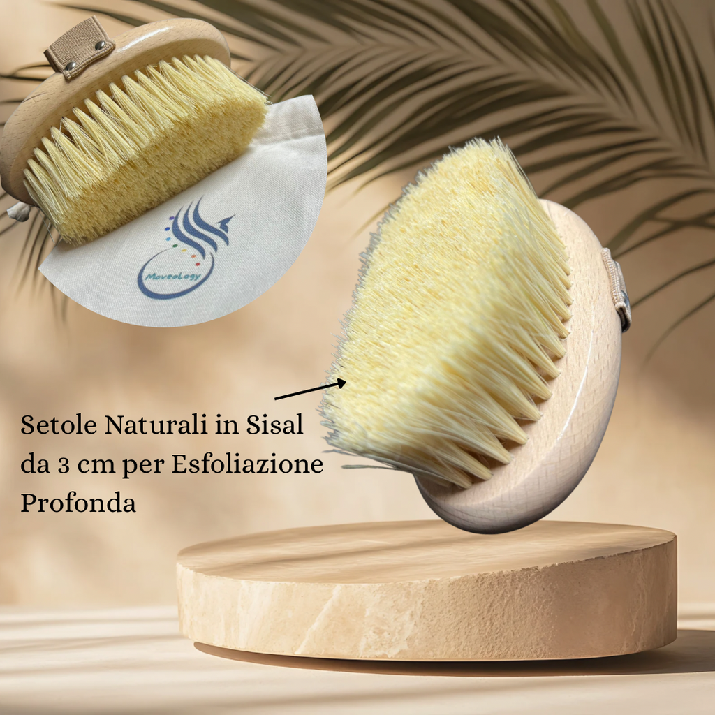 Spazzola Esfoliante Corpo Naturale in Legno–Dry Brushing con Guida PDF & Video