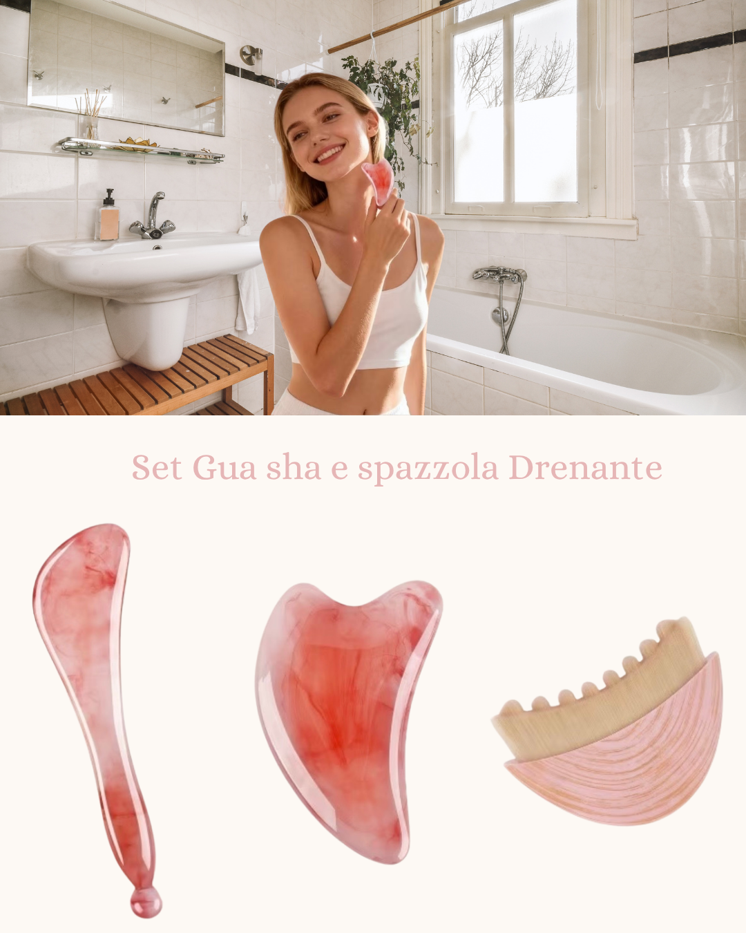 SET PROFESSIONALE GUA SHA VISO, CONTORNO OCCHI E SPAZZOLA LINFATICA ESFOLIANTE